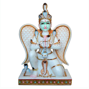 Statues des divinités hindoues Garuda |   Statue de Garuda en marbre blanc pour temple – MALIYAS - Product Image 1
