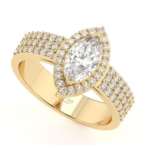 Anillo de Aniversario RITZIN con Diamante Cultivado en Laboratorio de Corte Marquise de 1.00CT, Halo con Detalles, Elegante y Robusto para Mujer - Product Image 5