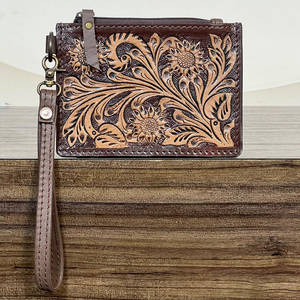 Monedero de Cuero Genuino con Diseño Floral, Cierre de Cremallera, para Tarjetas de Crédito, Mini, Unisex, Elegante, Venta Caliente 2026 - Product Image 3