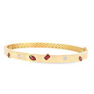 Multi-Cut Ruby Diamond Bangles Flush Set Sparkling Moissanite Diamond Wedding Elegant Luxury <b>Cuff</b> Hinge <b>Bracelets</b> 14K Solid Gold - Product Image 1