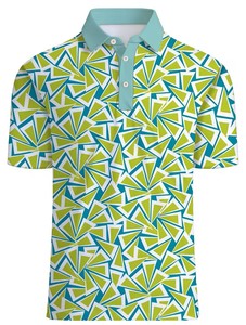 Men's Geometric Print Short Sleeve for Shirt Teal Green White Casual Breathable Jersey Cotton Front Logo - Product Image 6