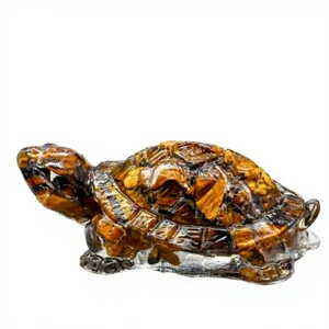 Figurine Tortue en Orgonite et Résine, Œil de Tigre Fait Main, 2,7 Pouces, avec Éclats de Pierres Précieuses, Décoration Feng Shui pour la Maison, Cadeau, Vente en Gros - Product Image 3