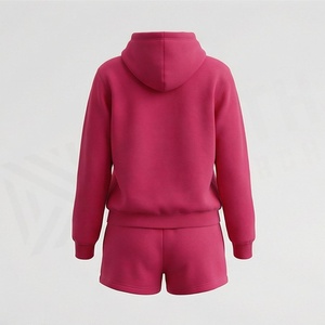 Conjunto de Sudadera con Capucha de 2 Piezas para Mujer, Color Sólido, Felpa, Corte Holgado Informal, Pantalones Cortos por Encima de la Rodilla con Bolsillo, para Todas las Temporadas - Product Image 2