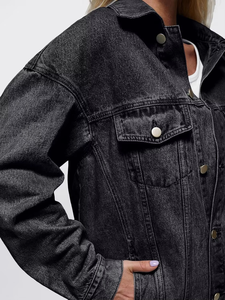 Chaquetas de mezclilla vintage lavadas de moda, extragrandes, acolchadas, con capucha, informales, de lona negra, transpirables, para exteriores, 360g - Product Image 2