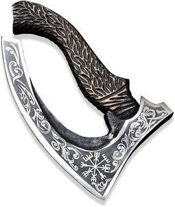 Cuchillo para pizza vikingo forjado a mano con forma de hacha - Hoja de acero al carbono, funda de cuero y mango de madera de fresno tallado a mano. Hacha vikinga personalizada OEM. - Product Image 1