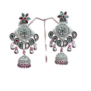Pendientes Jhumka Banjara de Plata Oxidada de Origen Indio, con Circonita en Forma de Pera, Diseño Largo y Elegante, Estilo Festivo Tradicional - Product Image 1