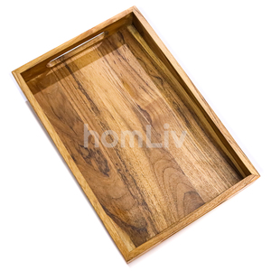 Bandeja de Servir de Madera de Teca de Tamaño Mediano con Asa Recortada, Bandeja para Cena, Desayuno en la Cama, Uso en Cocina, Comedor, Hotel, Madera Sólida Sostenible - Product Image 5