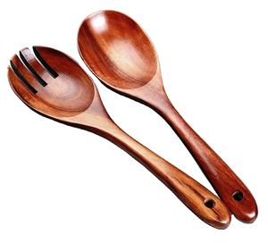 Juego de Cuchara y Tenedor para Ensalada de Acacia, Juego de Servir Ensaladas con Mango Largo, Madera Natural con 2 Espátulas, Utensilios Hechos a Mano Sostenibles - Product Image 1