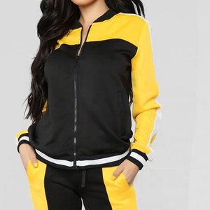 Ensemble de survêtement pour femmes, couleur contrastée, coupe régulière, poches latérales, col rond, style sportif, vêtements d'automne, spandex, polyester - Product Image 5