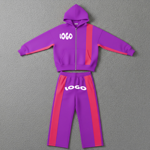 Custom 100% Cotton French Terry Embroidery Side Stripe Boxy <b>Cropped</b> <b>Zip</b> <b>up</b> Hoodie and Jogger Set Tracksuit Sweatsuit for Men - Product Image 6
