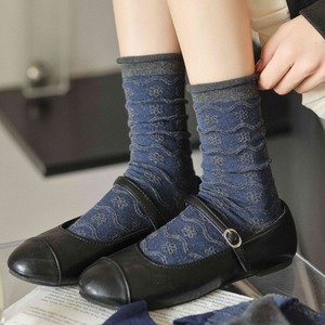 <b>Women's</b> 2026 New Crew <b>Socks</b> Embroidery Lace Pile Letter Pattern Knitted Anti-Bacterial Cotton/Spandex/Polyester - Product Image 1
