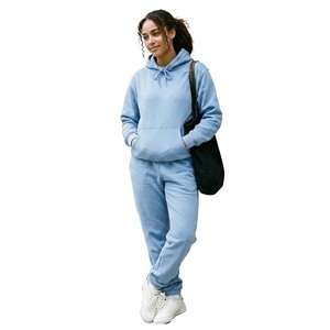 Ensemble de jogging en coton uni pour femme de qualité supérieure - Sweat à capuche brodé en molleton doux et pantalon de jogging à boutons et pompons - Vêtements de sport décontractés personnalisés - Product Image 1
