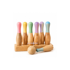 Jeu de mini-bowling en bois avec boule, couleurs pastel, jeu de table pour enfants, jeu d'intérieur - Product Image 1