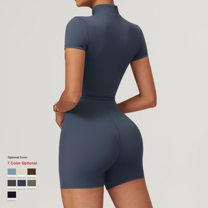<b>Women's</b> Olive Green High Neck Zip Front Jumpsuit Short Sleeve High Waist Skinny Fit Breathable Spandex Polyester Spring Summer - Product Image 5