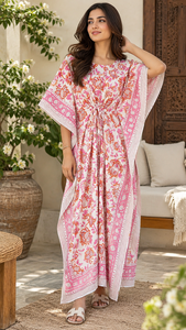 Robe kaftan en coton pour femme, tunique florale, tenue de plage, vêtements de vacances d'été, vêtements ethniques indiens - Product Image 1