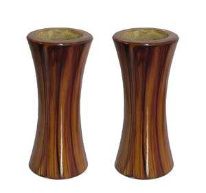 Paire de vases cylindriques en bois foncé brillant, faits à la main, conteneurs à fleurs en bois courbé, centre de table moderne, décoration pour la maison et le bureau - Product Image 5