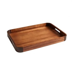 Plateau de service rectangulaire en bois Harvest Hearth avec poignées, design minimaliste, couleur unie, durable, pour le service du café et du thé - Product Image 5
