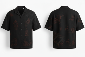 Chemise à manches courtes noire tendance pour homme avec logo brodé personnalisé, design décontracté, mode estivale, designs vintage - Product Image 2