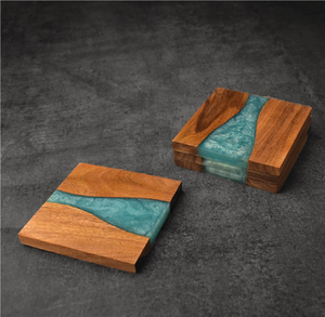 แผ่นรองแก้วไม้และเรซิ่นสีสันสวยงาม พร้อมคุณสมบัติฉนวนกันความร้อน ทำด้วยมือ ราคาถูกที่สุด - Product Image 1