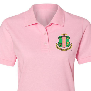 AKA Polo Pink AKA Crest Polo Shirt <b>Light</b> Pink Embroidered Logo Short Sleeve Collared Greek Sorority Apparel - Product Image 4