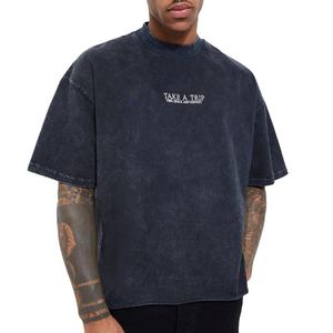 OEM bas quantité minimale de commande vente en gros de t-shirts délavés à l'acide vintage en coton pour hommes, t-shirts décontractés vierges surdimensionnés à col en O de grande taille, chemises pour hommes High Street - Product Image 1