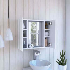 Armadietto per medicinali 19H con doppia anta e un ripiano esterno, mobile da bagno bianco - Product Image 2