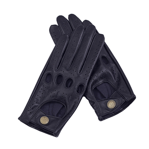 Gants de conduite pour hommes en cuir véritable, sans doigts, respirants, perforés, avec fermeture à bouton, marron, noir, rouge vin - Product Image 2