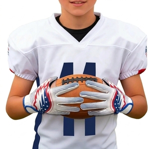 Custom USA Flag Receiver Gloves Synthetic Leather <b>Sticky</b> Grip <b>Hook</b> Loop Breathable Team Sports American Football Gloves - Product Image 3