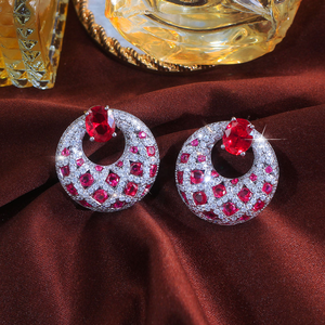 Moissanite <b>Red</b> Gemstone Hoop <b>Earrings</b> Round Statement <b>Earrings</b> Elegant Womens Jewellery Luxury Bridal Gift Fashion - Product Image 3