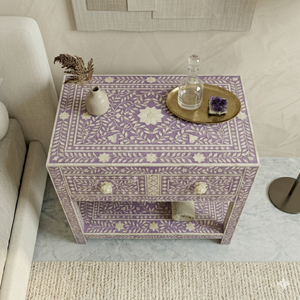 Artisan Resin Bone Inlay Nightstand With Drawer Luxury <b>End</b> <b>Table</b> Customized Premium Side <b>Table</b> Home Decor Accent <b>Storage</b> Cabinet - Product Image 3