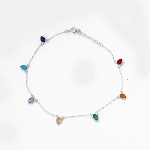 Tobillera de Plata 925 Estilo Bohemia para Mujer con Gemas Multicolor, Dijes de Corte Pera y Engaste de Bisel, Regalo para Mujeres con Estilo, Joyería de Verano al por Mayor - Product Image 1