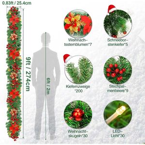 Ghirlanda Natalizia in Rattan Artificiale da 2,7 m con Luci, Decorazione Natalizia per Interni, Ghirlande e Corone di Natale - Product Image 2