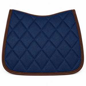 Almohadilla de Silla de Montar Acolchada Azul Personalizada con Ribete de Cuero Marrón, Logotipo Frontal Aplicado, Impresión Digital, Malla Transpirable Tejida de 140g, Unisex - Product Image 2