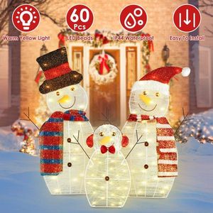 2D Outdoor Snowman Christmas Decorations Set 30 Inch Pre-Lit LED Lights Indoor Holiday Display 3 Piece Family Snowman - Product Image 2