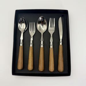 Juego de Cubiertos de Acero Inoxidable de Alta Calidad, 5 Piezas, con Mango de Madera, Acabado Espejo, para Hogar, Hotel y Restaurante - Product Image 2