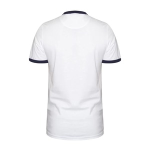 <b>Men's</b> White Short Sleeve O-Neck <b>T</b>-<b>Shirt</b> With <b>Navy</b> <b>Blue</b> Contrast Trim Regular Fit Casual Solid Color Jersey Knitted - Product Image 2