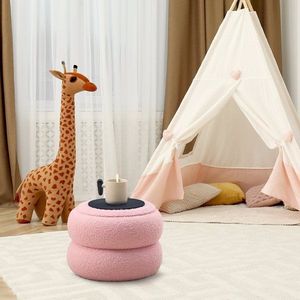 Pouf Contenitore Moderno a Forma di Macaron in Velluto Teddy con Vassoio, Poggiapiedi per Soggiorno di Casa o Uso in Hotel/Palestra - Product Image 4