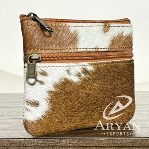 Real Handmade Hair on Hide Fur Leather Coin Change <b>Purse</b> Oval Credit Card Holder Case Western Stylish Cute <b>Small</b> Oval Wallet - Product Image 1