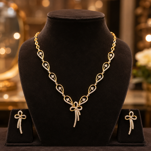 Ensemble de collier en or 14 carats pour femmes, design élégant, serti de diamants étincelants, fournisseur de bijoux de mariage en Inde - Product Image 3