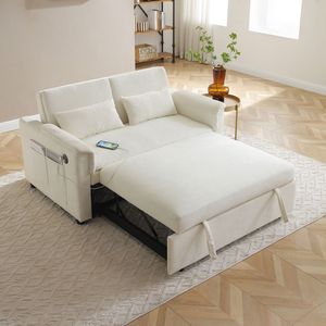 Divano Letto Convertibile a 2 Posti in Velluto da 55 Pollici con Schienale Regolabile, Porte USB e Tasche Laterali per Casa o Ufficio - Product Image 2