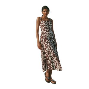 Vestido midi estampado con cuello en V para mujer, vestido de fiesta con corte en A - Product Image 1