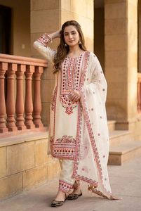 Women's Heavy Mal Chanderi Embroidered <b>Kurti</b> Palazzo Dupatta Set with Mirror Hand Work - Product Image 2