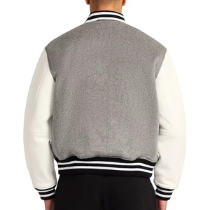 Veste varsity en laine mélangée grise pour homme avec manches blanches et fermeture éclair, vêtement décontracté pour l'automne - Product Image 5