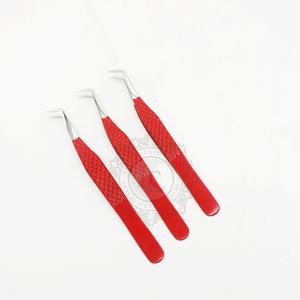 Private Label Red <b>Powder</b> Coating Silver Tip Eyelash <b>Volume</b> Tweezers Sustainable Stainless Steel Diamond Pattern Tweezers - Product Image 6