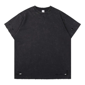 Streetwear Wholesale Rate Vintage Washed Plus Size Cotton Lightweight Drop Shoulder Regular Fit Distressed T-<b>Shirt</b> Solid Print - Product Image 4