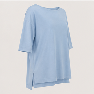 Womens Powder <b>Blue</b> Boat Neck Elbow Sleeve Relaxed <b>Tunic</b> Fit T Shirt WTS-0116 - Product Image 3
