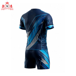 ชุดเสื้อฟุตบอลสีน้ำเงินสำหรับผู้ชาย แบบซับลิเมชั่น พร้อมกางเกงขาสั้น ระบายอากาศได้ดี ผลิตจากโพลีเอสเตอร์ 100% ชุดฟุตบอลสำหรับผู้ใหญ่ ตรวจจับรอยต่อแบบไร้ตะเข็บ - Product Image 3