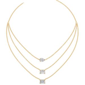 Collar de Diamantes Cultivados en Laboratorio con Corte Esmeralda y Pera de Triple Capa en Oro Blanco, Amarillo o Rosa de 14K - Product Image 1