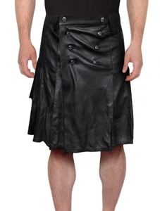 Vente en gros de kilt en cuir véritable pour hommes, couleur noire unie, coupe classique, vêtements européens - Product Image 1