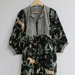 Vestido Floral Botánico de Estilo Bohemio para Mujer, 100% Algodón Lavable, Mini, Ligero, para Otoño y Vacaciones - Product Image 1